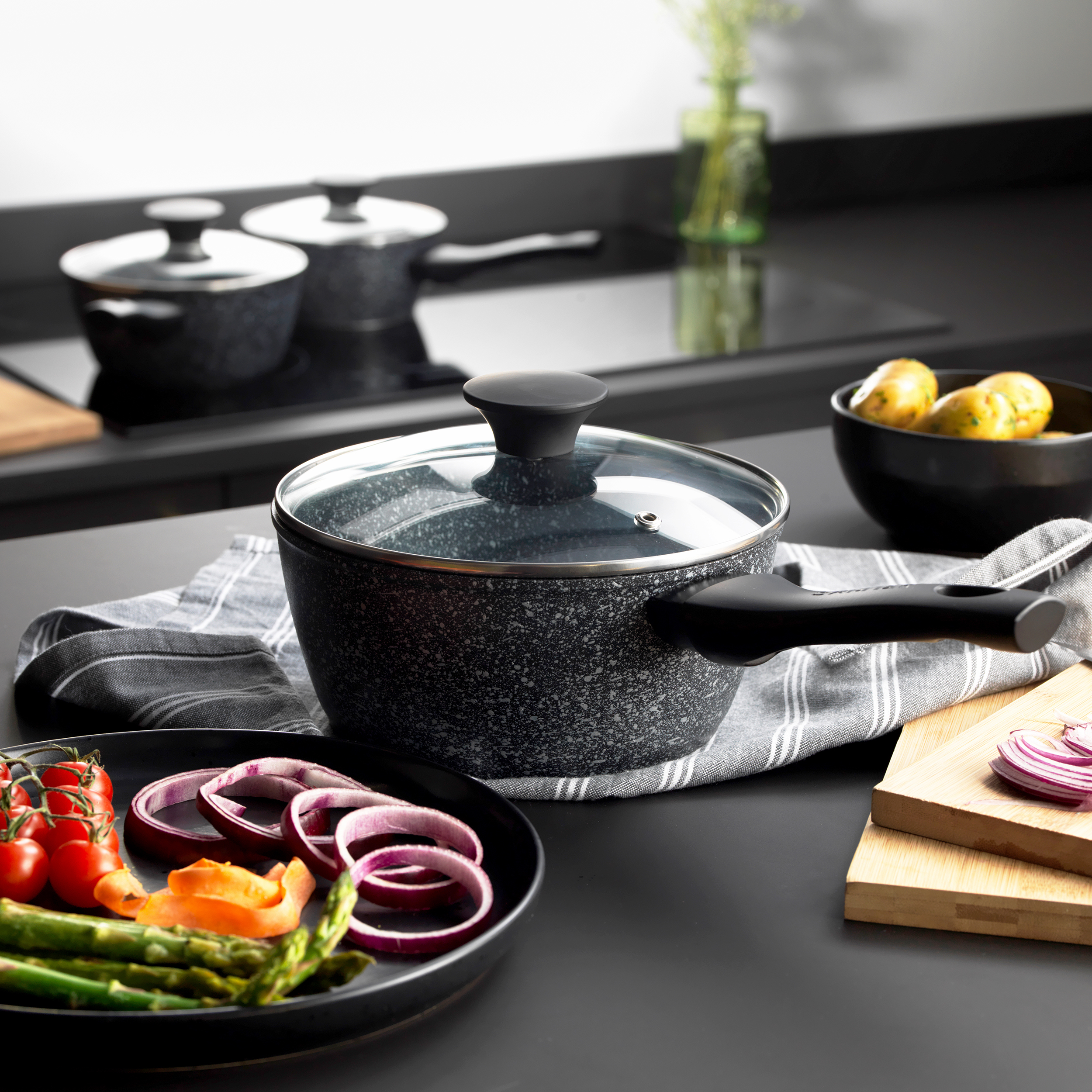 Salter Megastone 3 Piece Saucepan Set