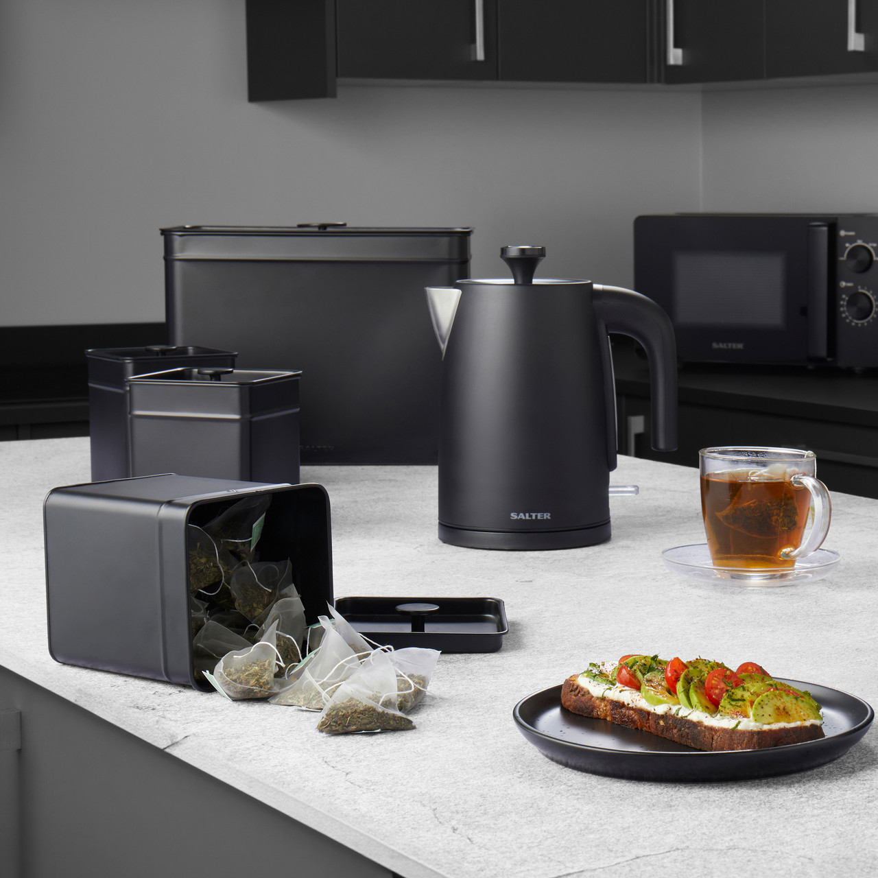 Products from the Salter Kuro Range on a kitchen worktop